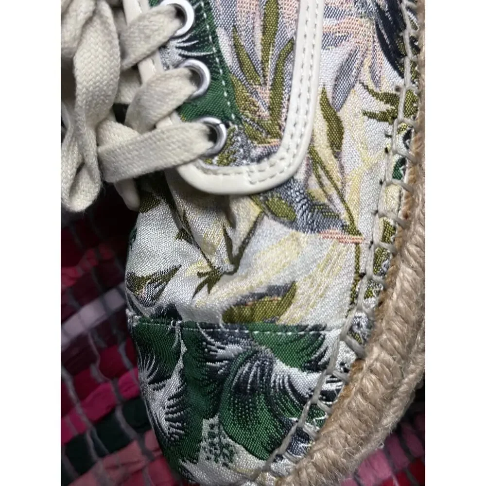 J SLIDES anthropologie cloth leather leaf embroidered espadrilled sneaker shoes